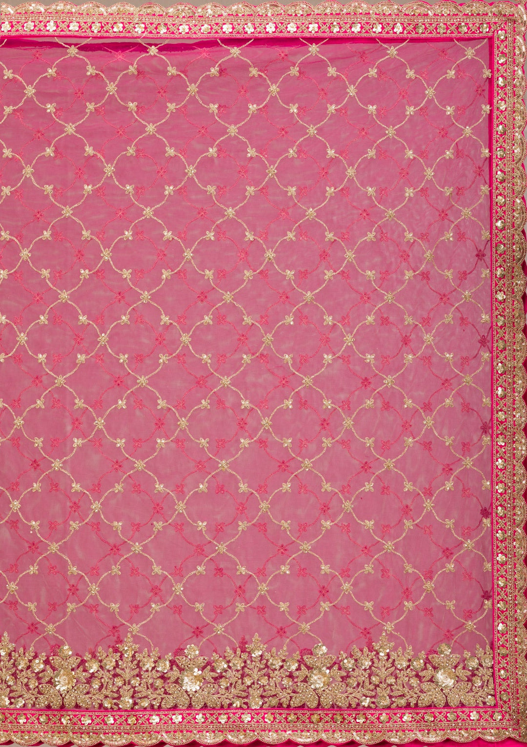 Rani Pink Zariwork Raw Silk Readymade Lehenga-Koskii