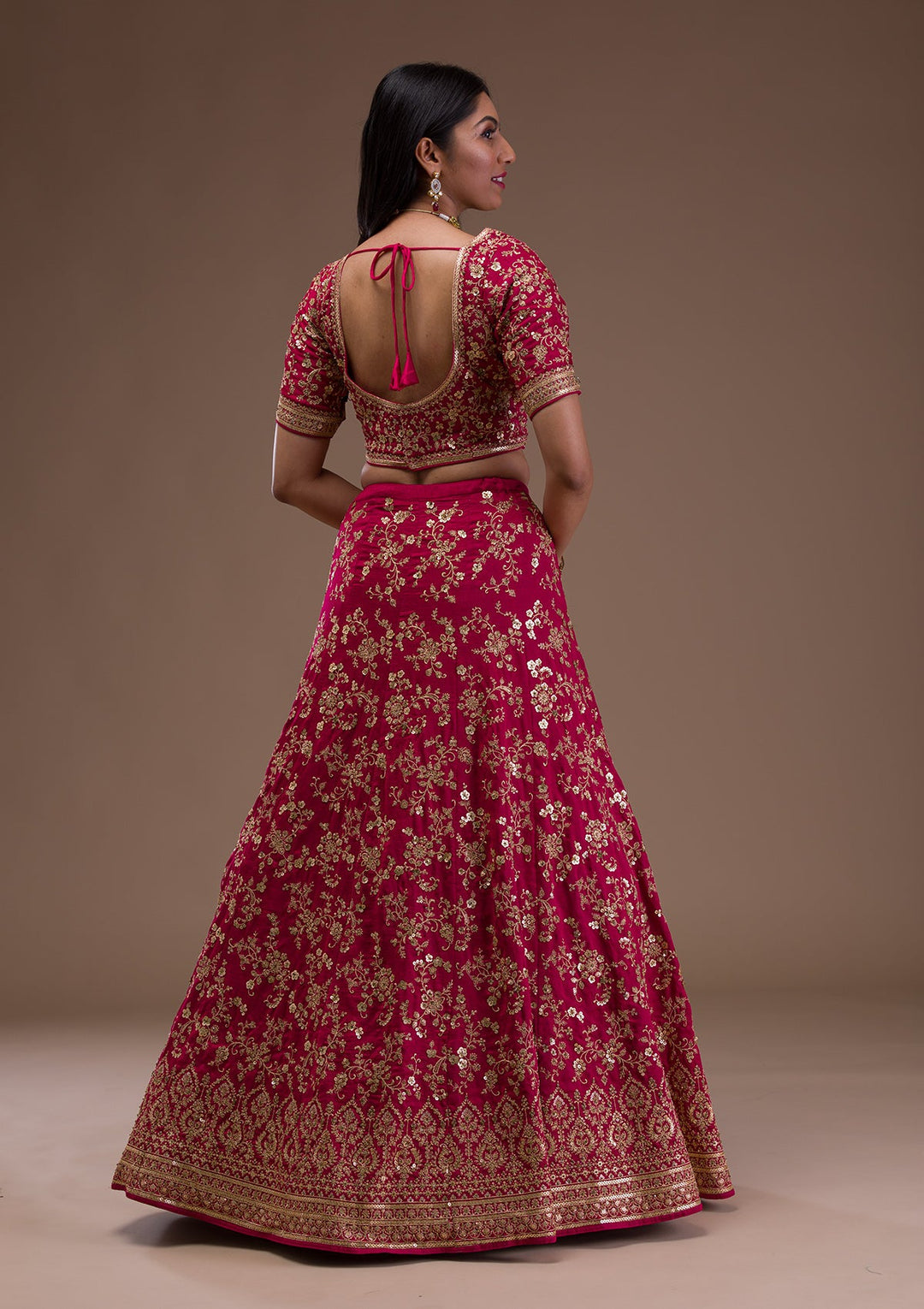 Rani Pink Zariwork Raw Silk Readymade Lehenga-Koskii