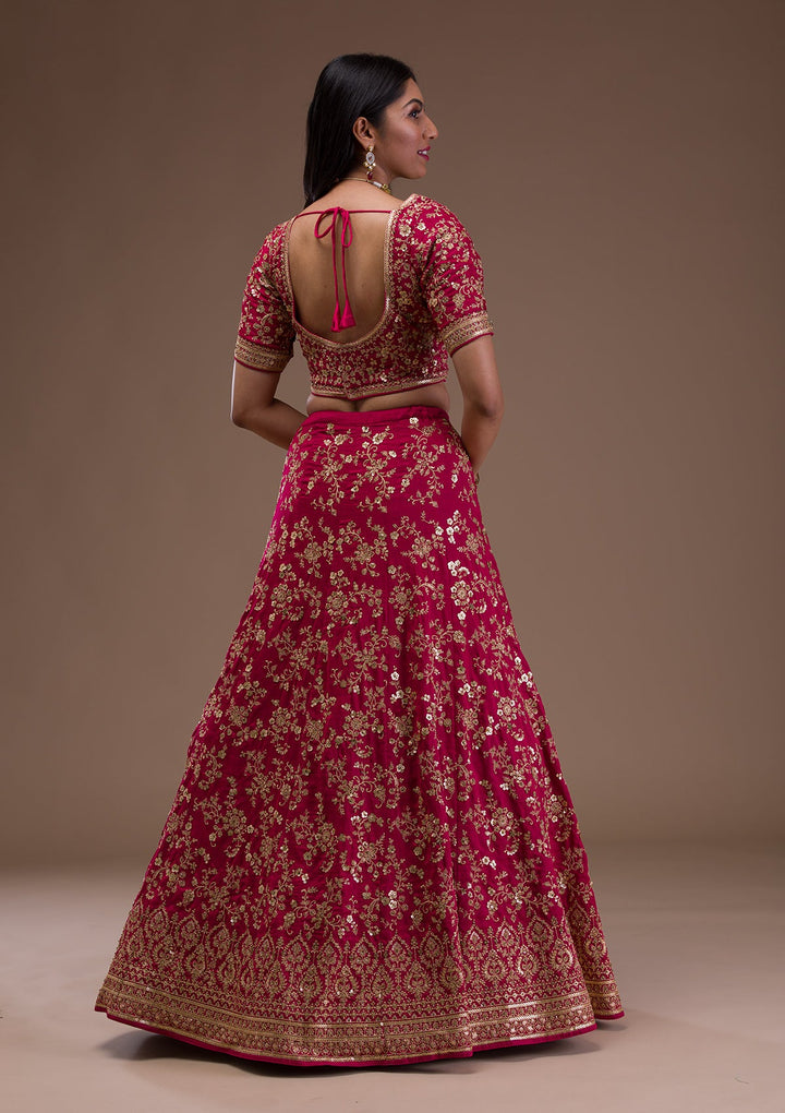 Rani Pink Zariwork Raw Silk Readymade Lehenga-Koskii