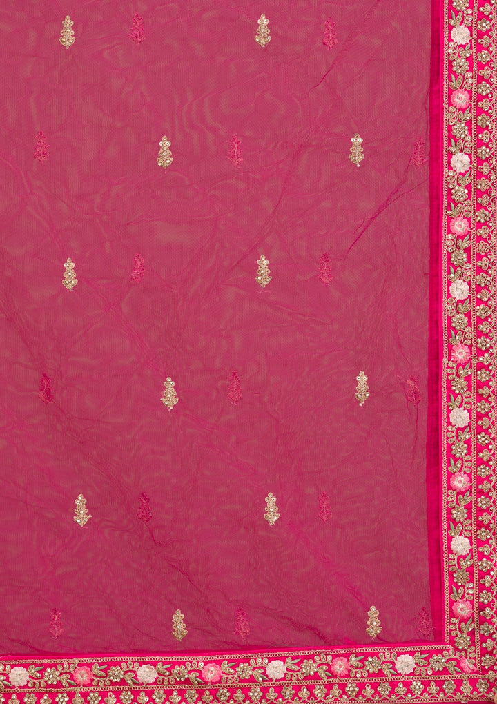Rani Pink Zariwork Raw Silk Readymade Lehenga-Koskii