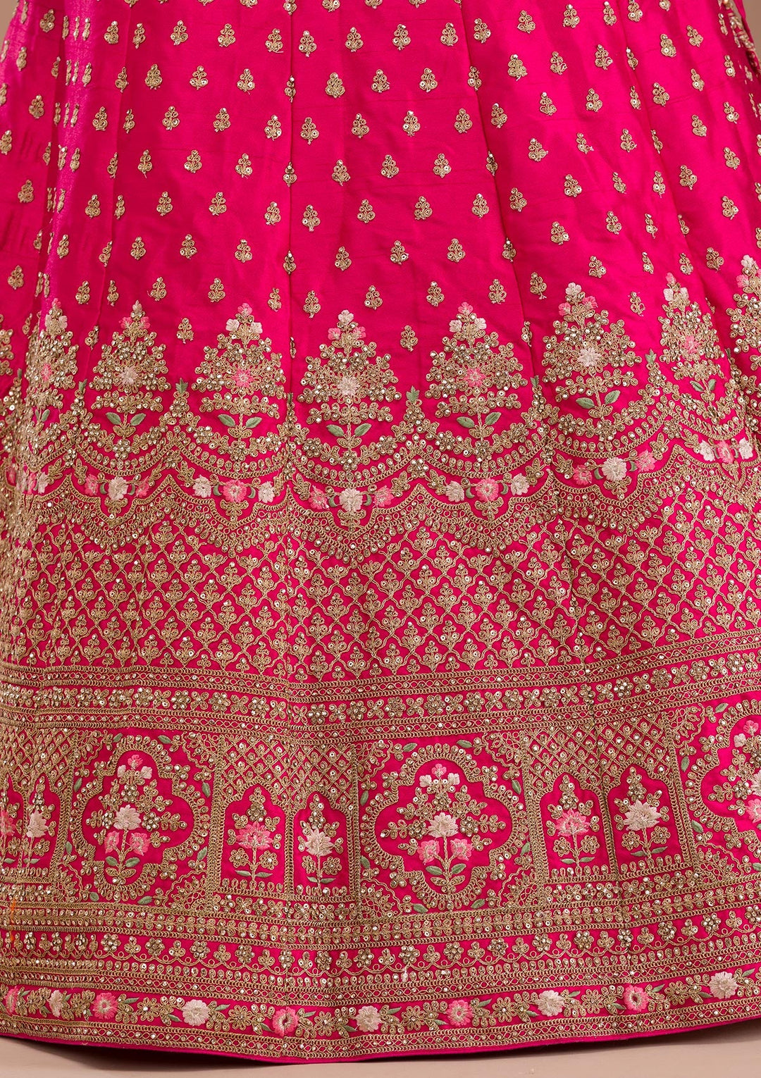 Rani Pink Zariwork Raw Silk Readymade Lehenga-Koskii