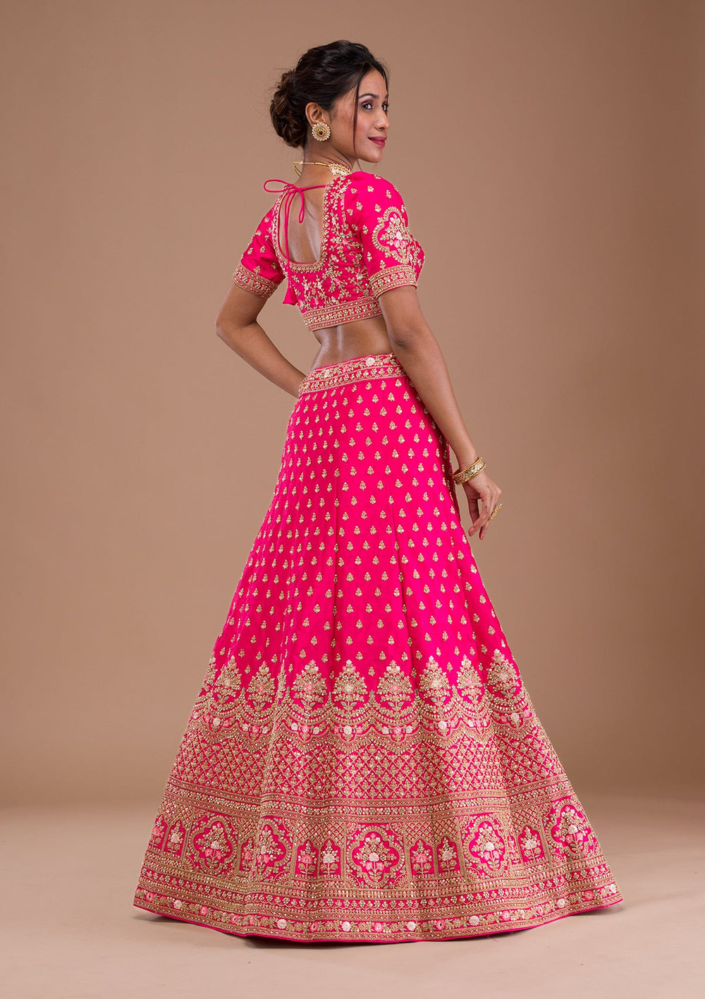 Rani Pink Zariwork Raw Silk Readymade Lehenga-Koskii