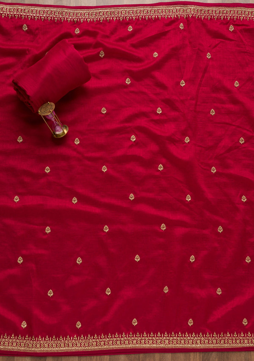 Rani Pink Zariwork Raw Silk Unstitched Salwar Suit-Koskii