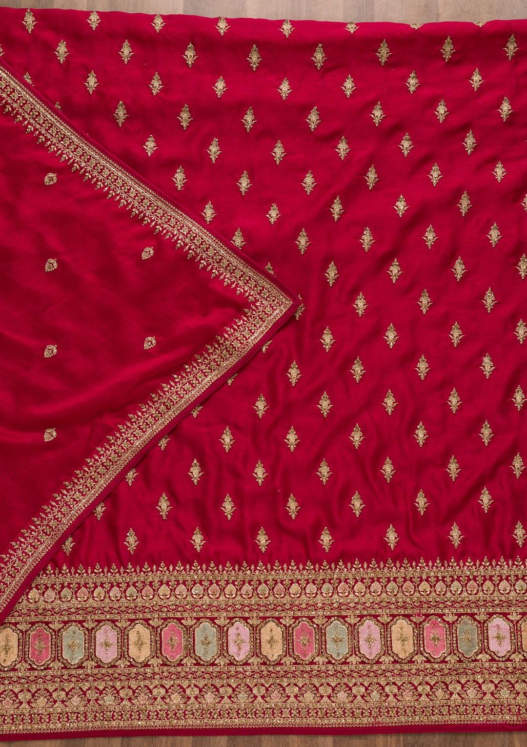 Rani Pink Zariwork Raw Silk Unstitched Salwar Suit-Koskii