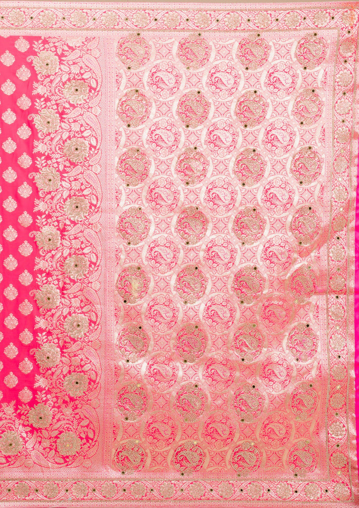 Rani Pink Zariwork Raw Silk Saree