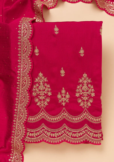 Rani Pink Zariwork Satin Unstitched Salwar Suit