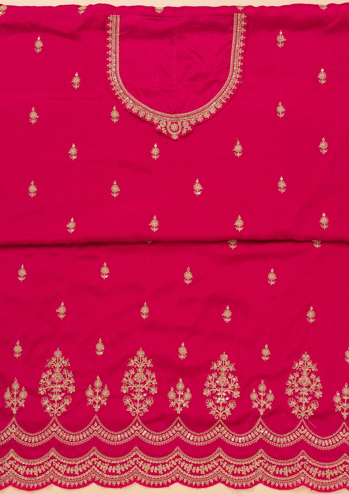 Rani Pink Zariwork Satin Unstitched Salwar Suit