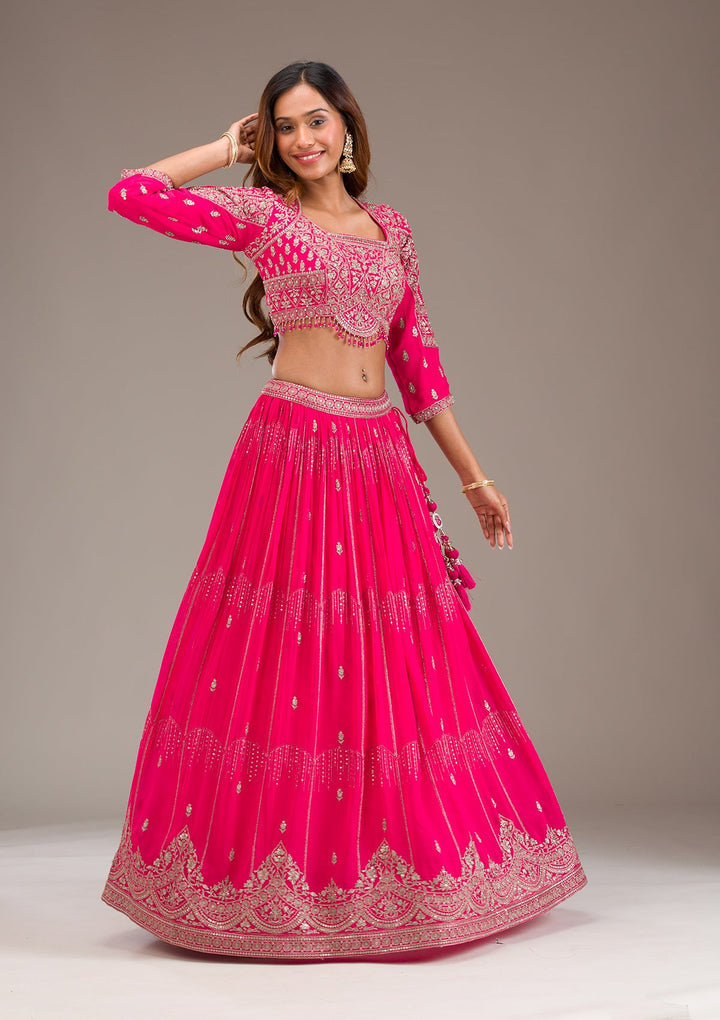 Rani Pink Zariwork Semi Crepe Readymade Lehenga
