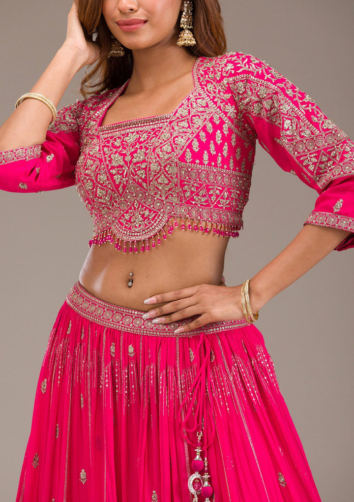 Rani Pink Zariwork Semi Crepe Readymade Lehenga