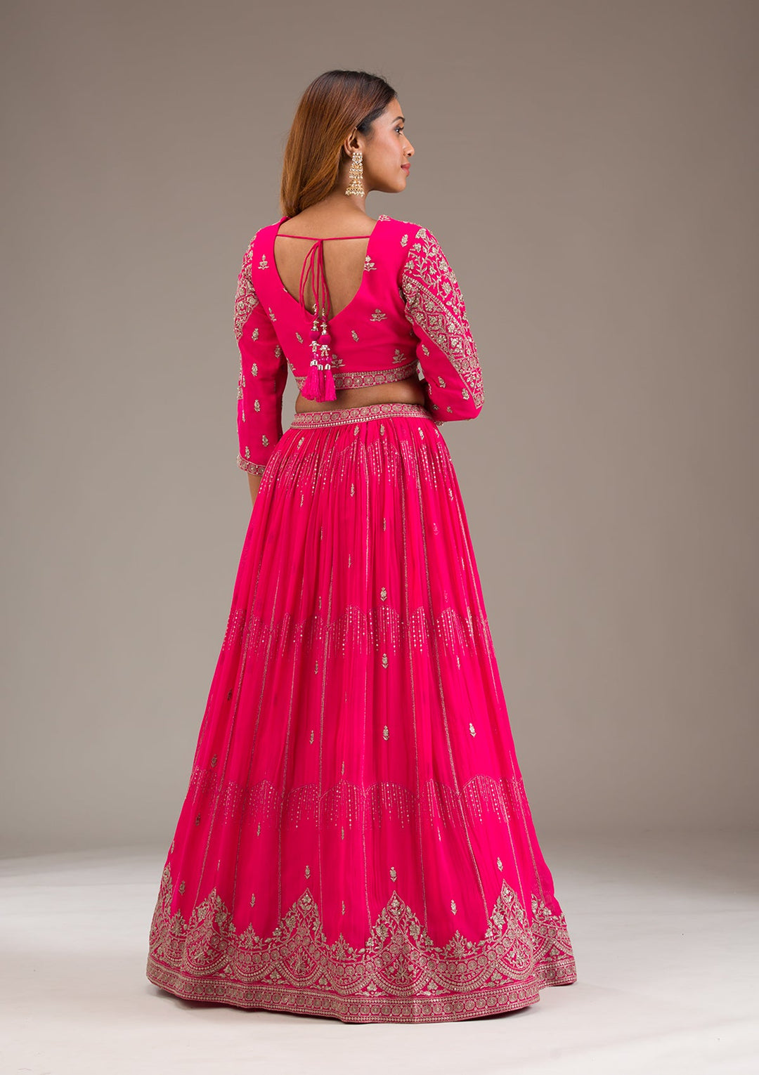Rani Pink Zariwork Semi Crepe Readymade Lehenga