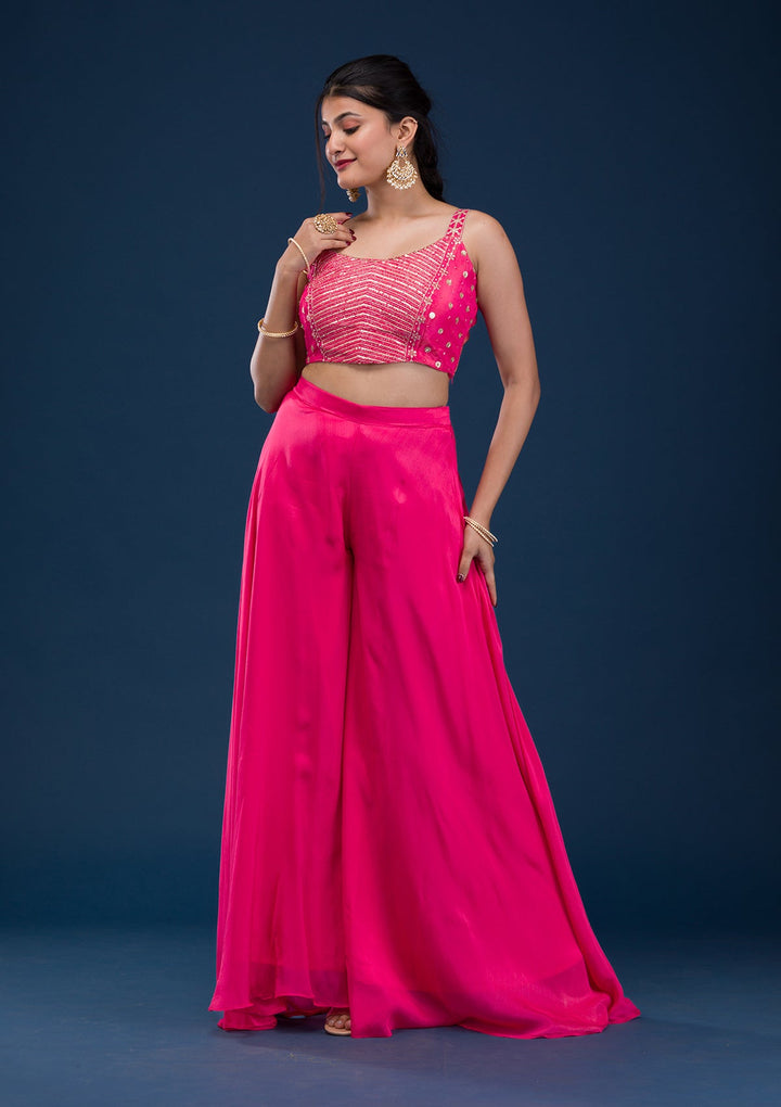 Rani Pink Zariwork Semi Crepe Readymade Salwar Suit-Koskii