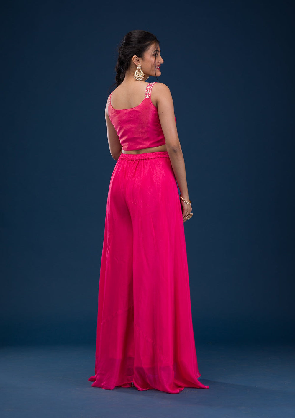 Rani Pink Zariwork Semi Crepe Readymade Salwar Suit-Koskii