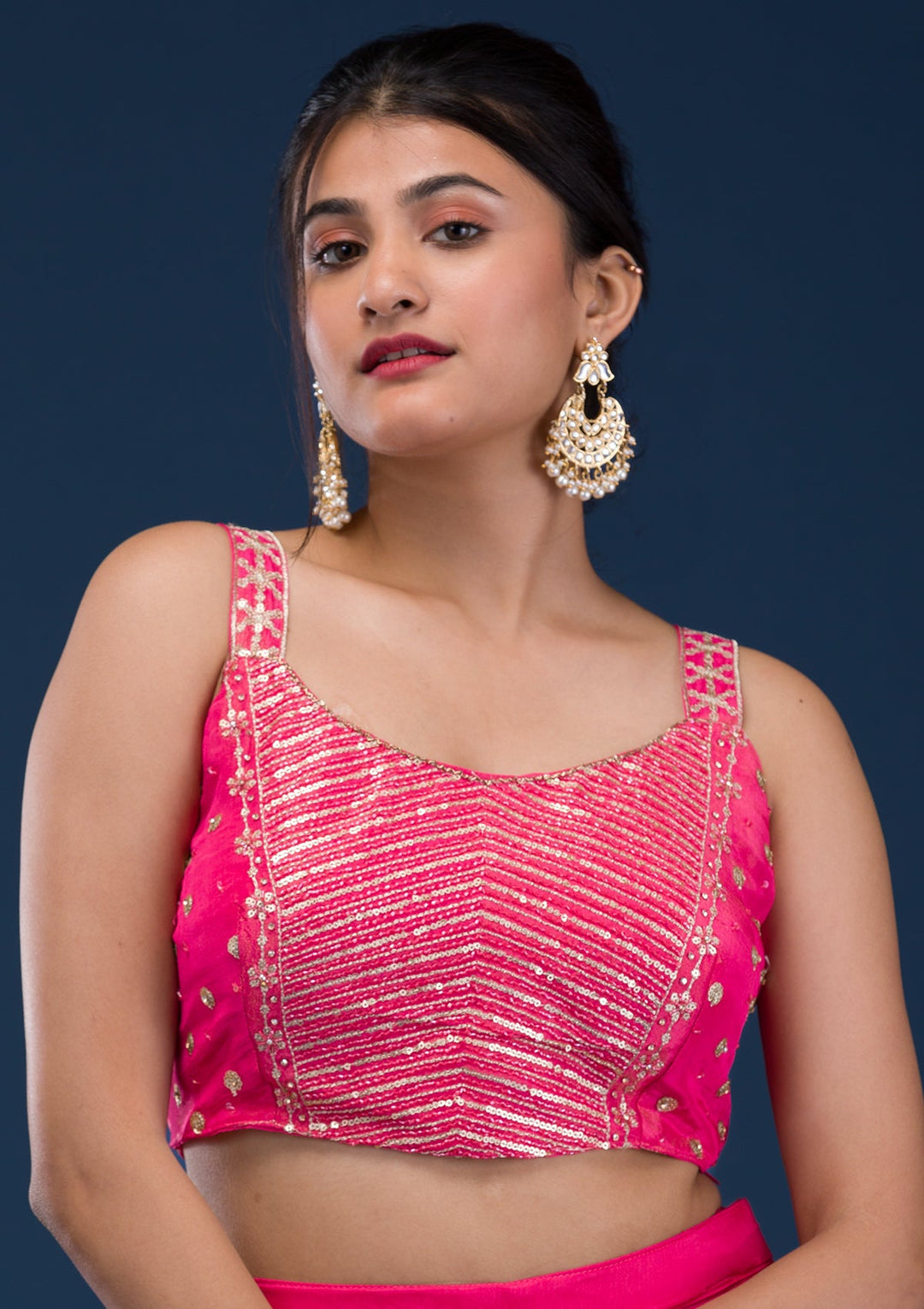 Rani Pink Zariwork Semi Crepe Readymade Salwar Suit-Koskii
