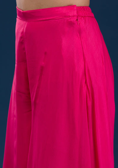Rani Pink Zariwork Semi Crepe Readymade Salwar Suit-Koskii