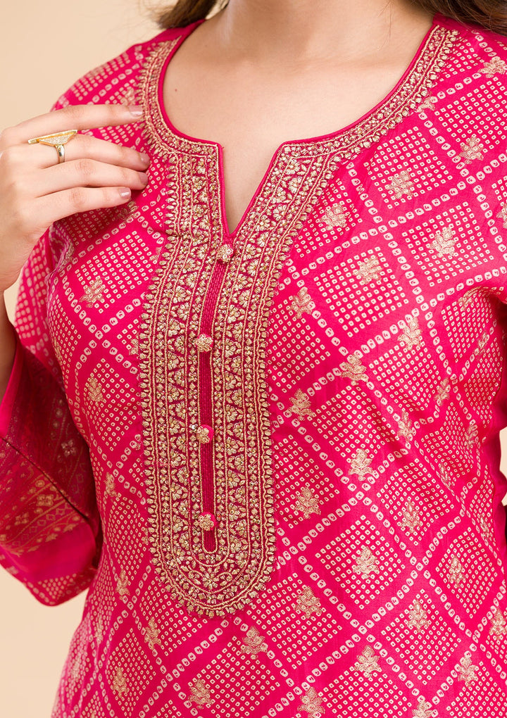 Rani Pink Zariwork Semi Crepe Readymade Salwar Kameez-Koskii