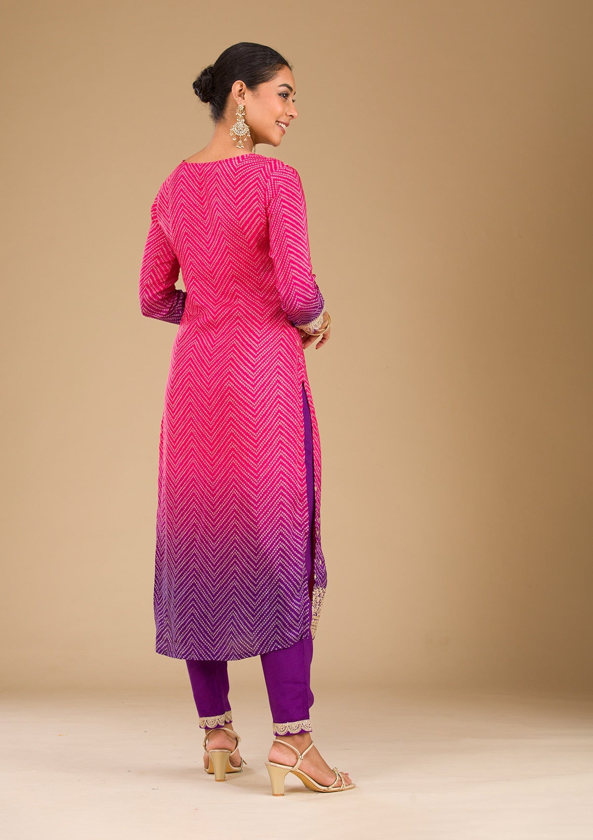 Rani Pink Zariwork Semi Crepe Readymade Salwar Suit-Koskii