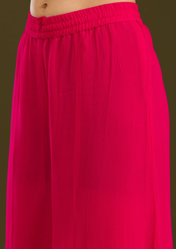 Rani Pink Zariwork Semi Crepe Readymade Salwar Suit