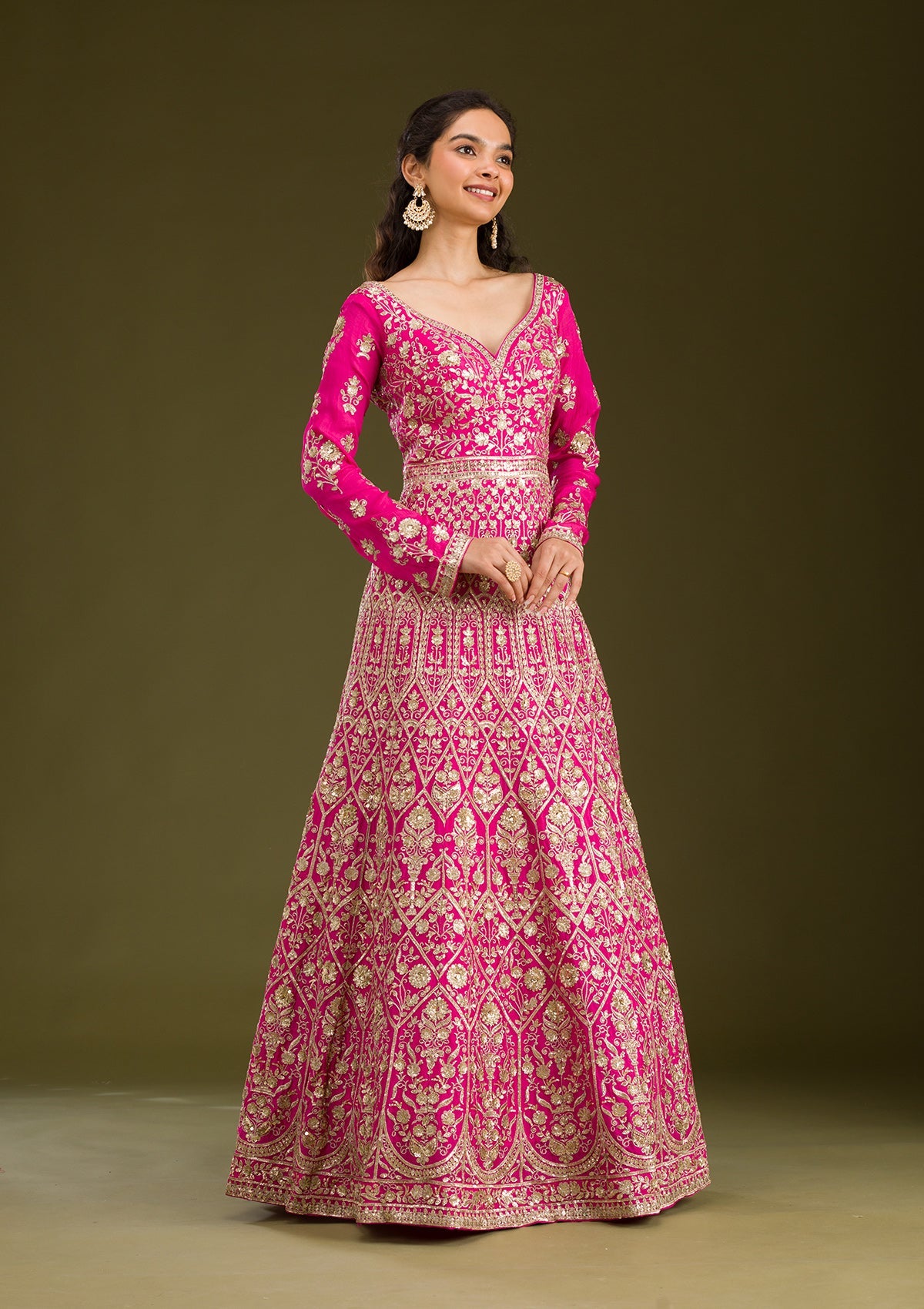 Rani Pink Zariwork Semi Crepe Readymade Salwar Suit