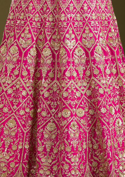 Rani Pink Zariwork Semi Crepe Readymade Salwar Suit