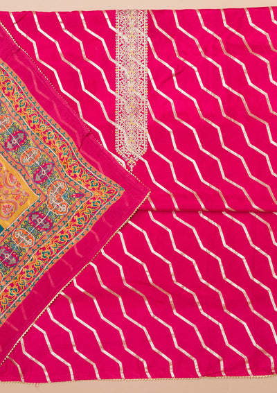 Rani Pink Zariwork Semi Crepe Unstitched Salwar Suit-Koskii