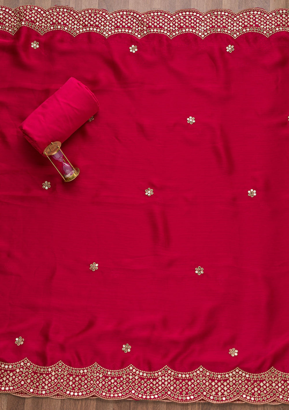 Rani Pink Zariwork Semi Crepe Unstitched Salwar Suit-Koskii