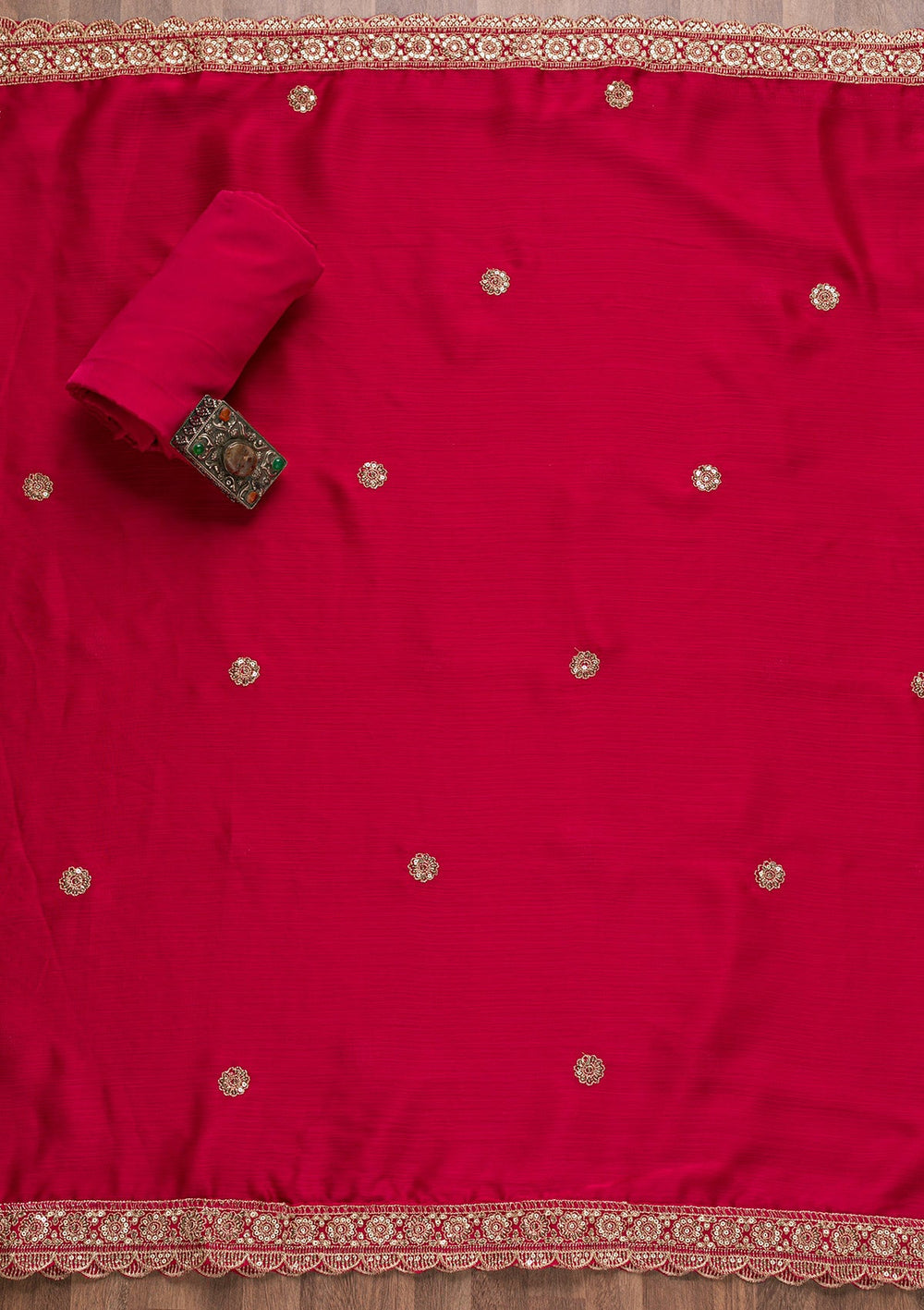 Rani Pink Zariwork Semi Crepe Unstitched Salwar Suit-Koskii