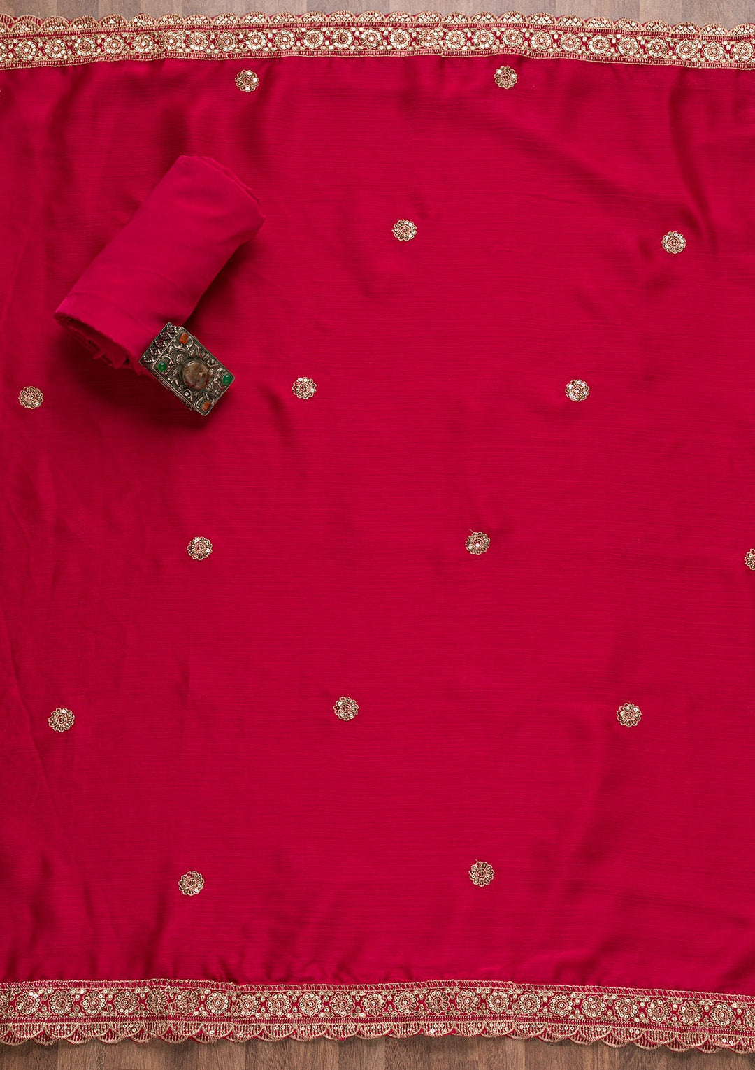 Rani Pink Zariwork Semi Crepe Unstitched Salwar Suit-Koskii