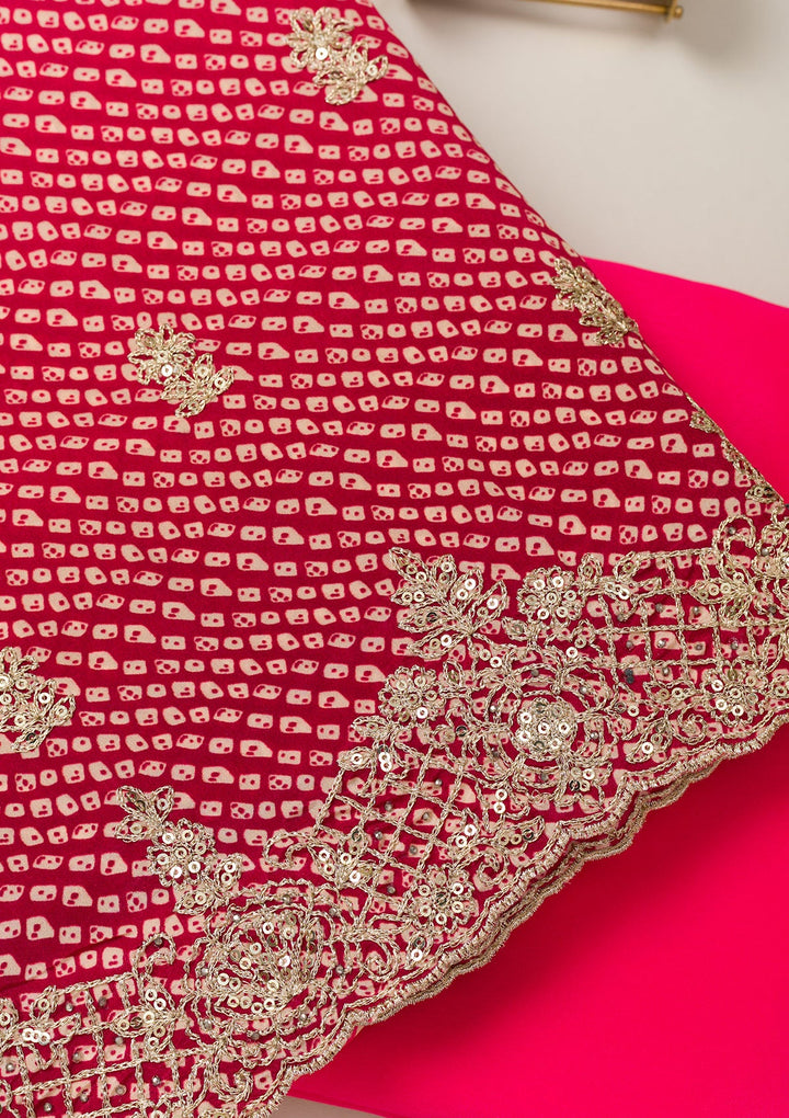 Rani Pink Zariwork Semi Crepe Unstitched Salwar Suit-Koskii