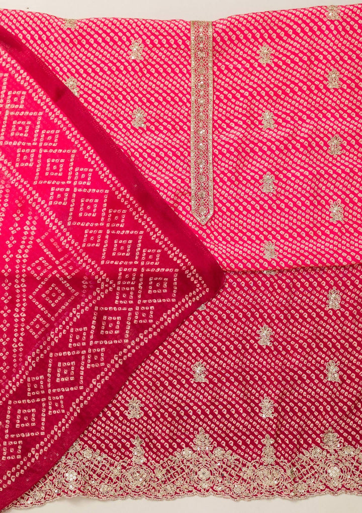 Rani Pink Zariwork Semi Crepe Unstitched Salwar Suit-Koskii