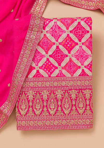 Rani Pink Zariwork Semi Crepe Unstitched Salwar Suit-Koskii