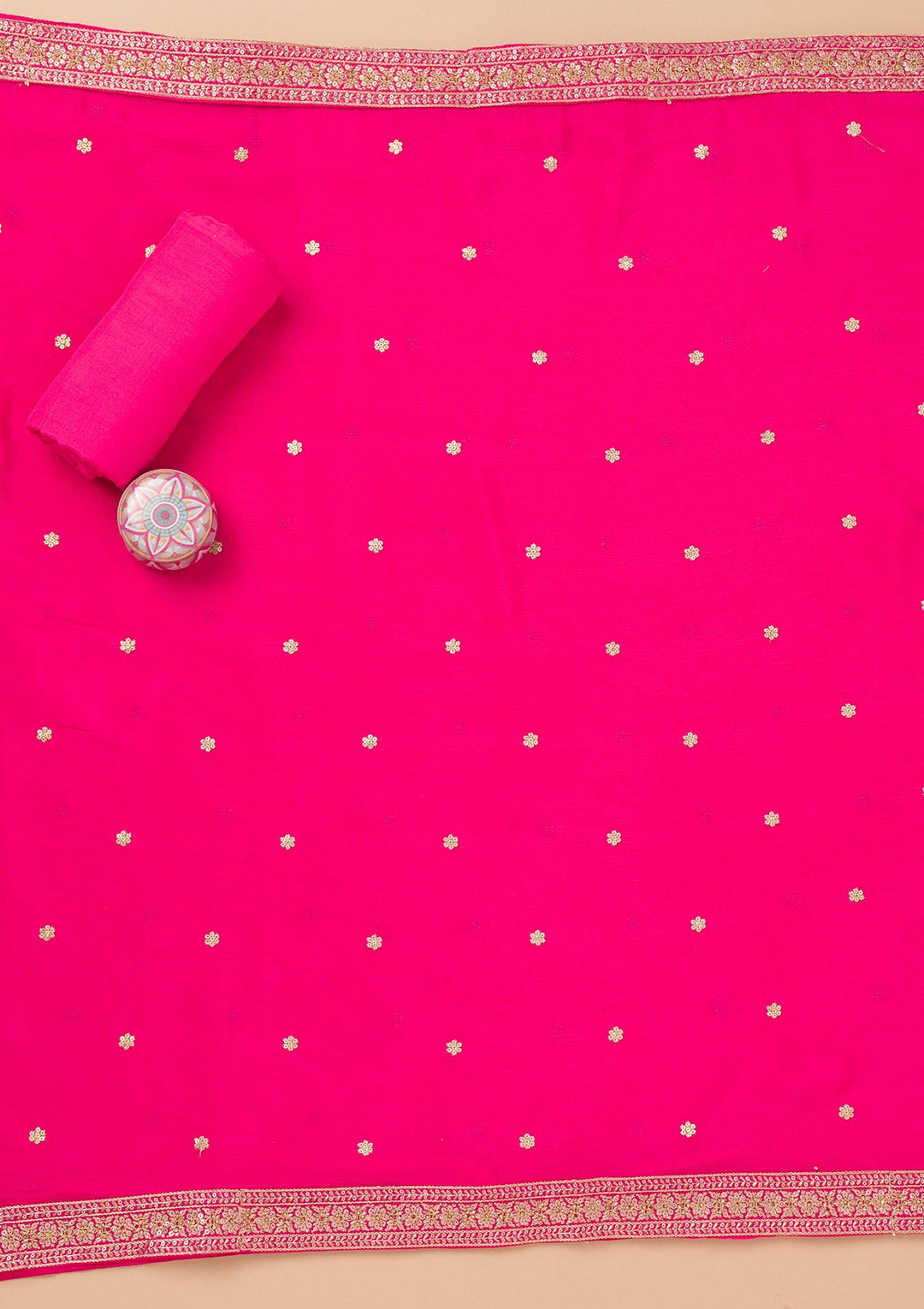 Rani Pink Zariwork Semi Crepe Unstitched Salwar Suit-Koskii