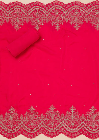 Rani Pink Zariwork Semi Crepe Unstitched Salwar Suit-Koskii