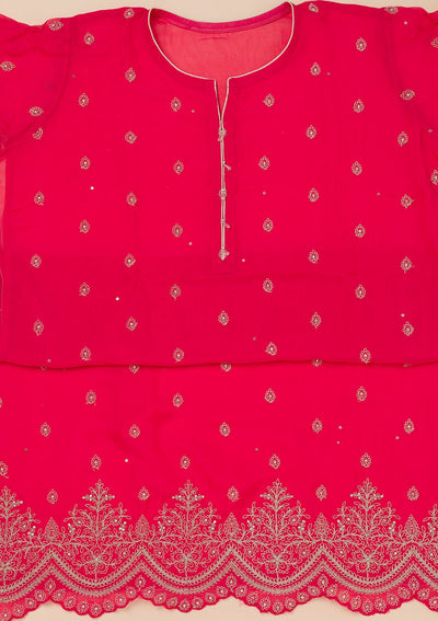 Rani Pink Zariwork Semi Crepe Unstitched Salwar Suit-Koskii