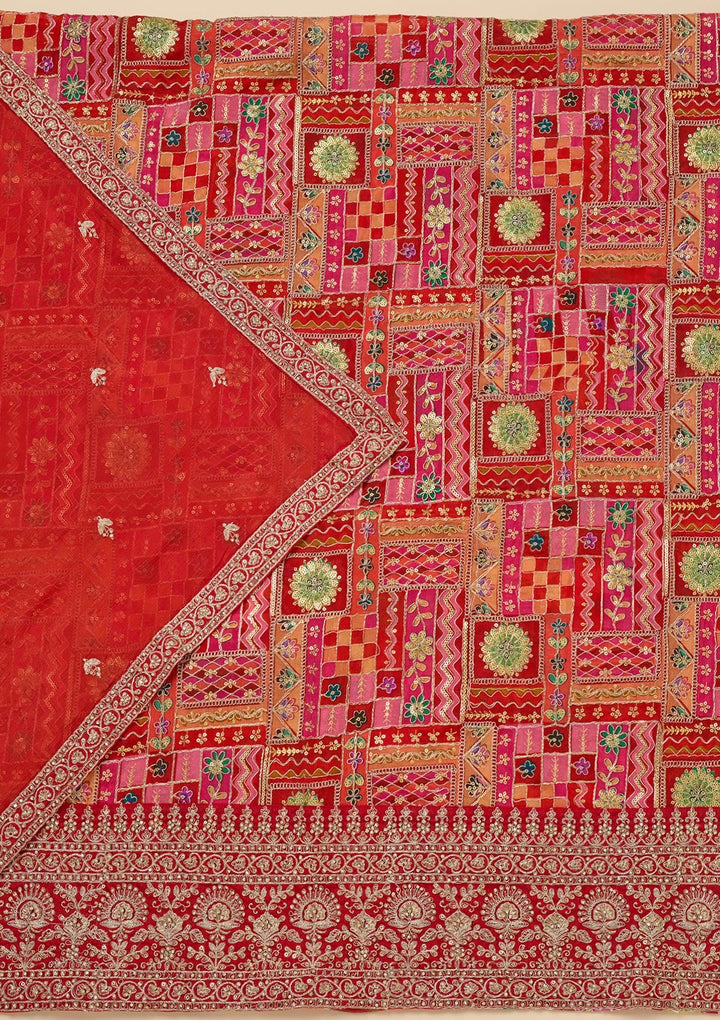 Rani Pink Zariwork Semi Crepe Unstitched Salwar Suit-Koskii