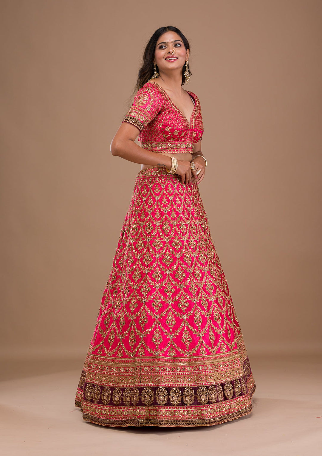 Rani Pink Zariwork Silk Readymade Lehenga-Koskii