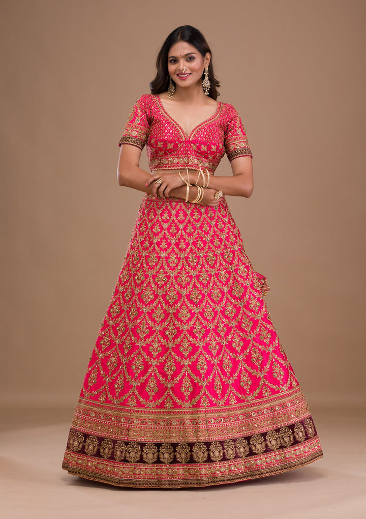 Rani Pink Zariwork Silk Readymade Lehenga-Koskii