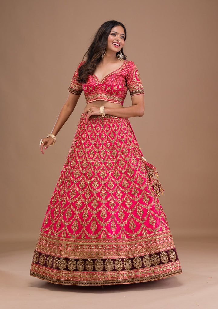 Rani Pink Zariwork Silk Readymade Lehenga-Koskii