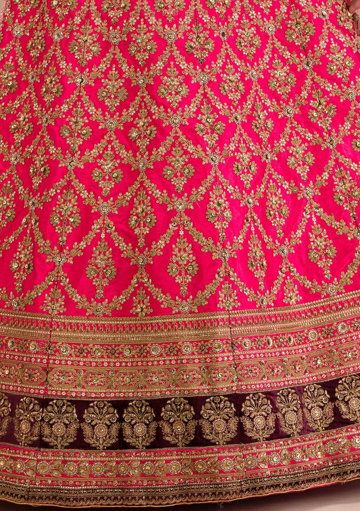 Rani Pink Zariwork Silk Readymade Lehenga-Koskii
