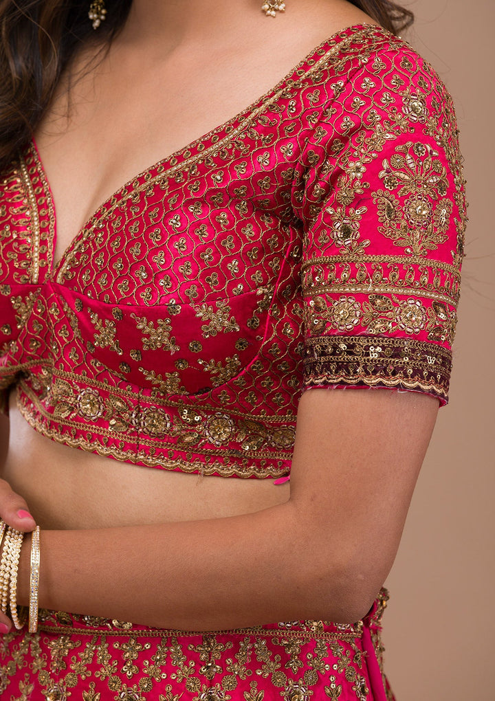 Rani Pink Zariwork Silk Readymade Lehenga-Koskii