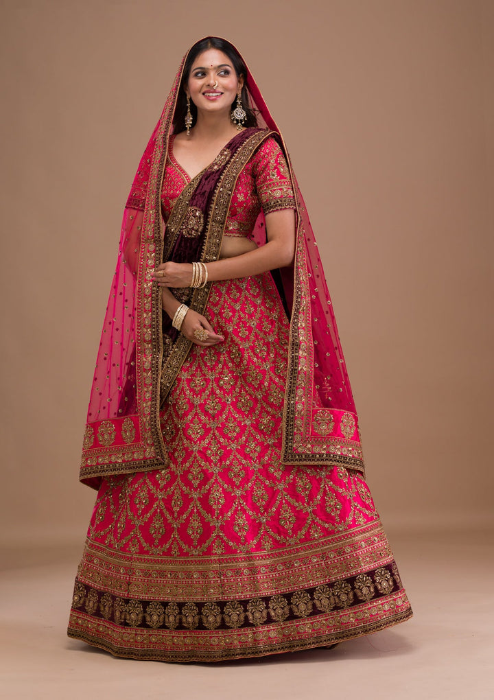 Rani Pink Zariwork Silk Readymade Lehenga-Koskii