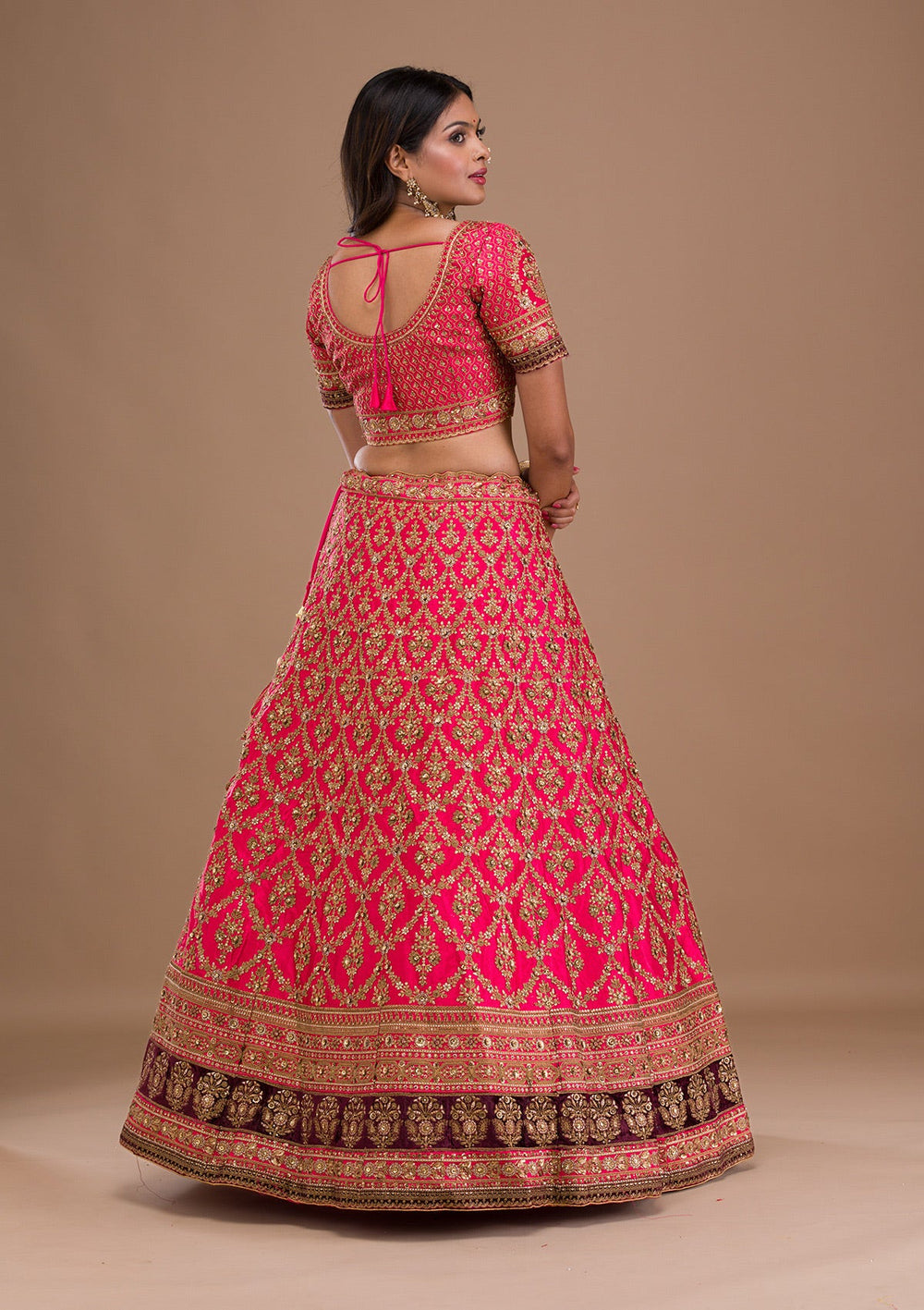 Rani Pink Zariwork Silk Readymade Lehenga-Koskii