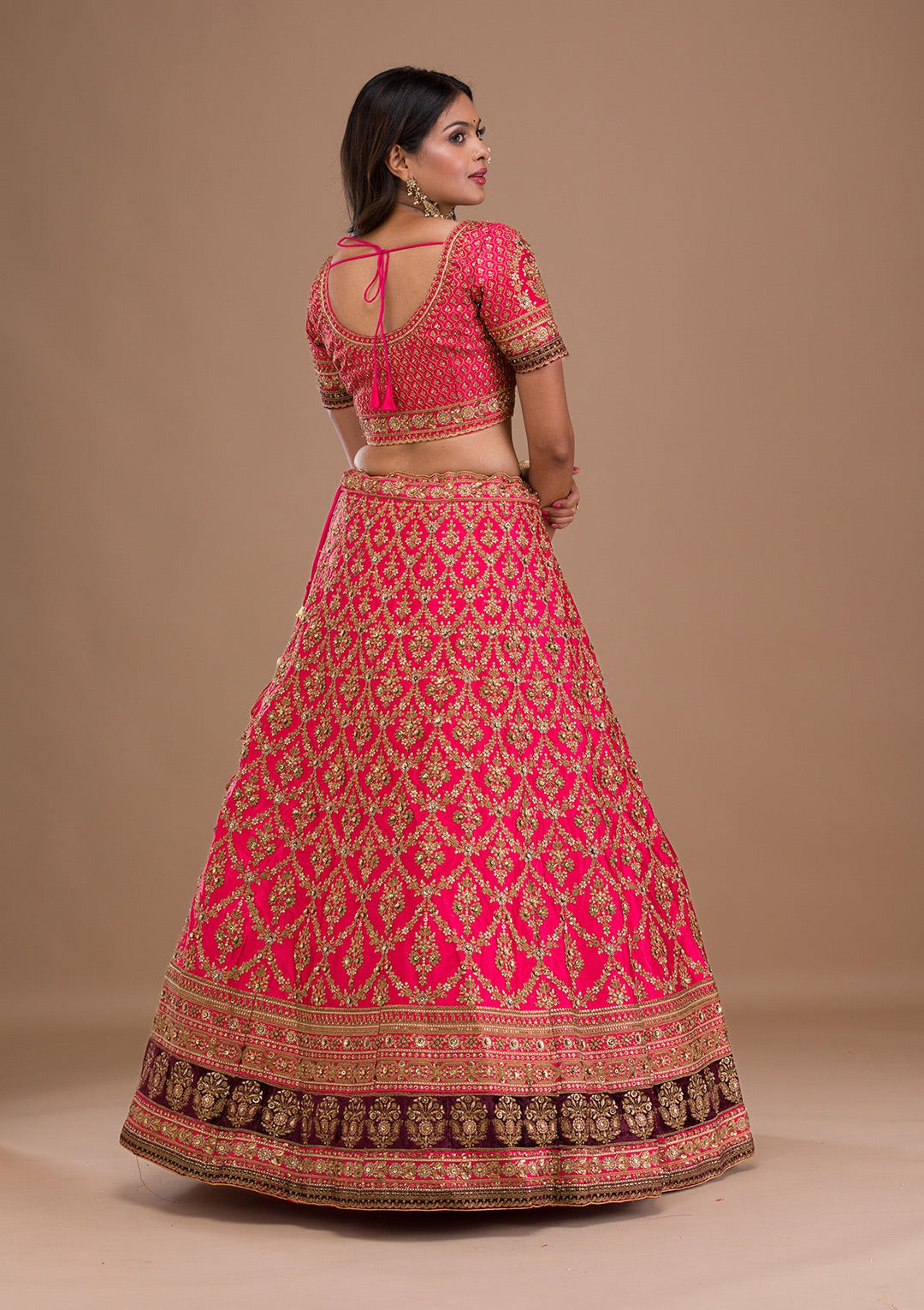 Rani Pink Zariwork Silk Readymade Lehenga-Koskii