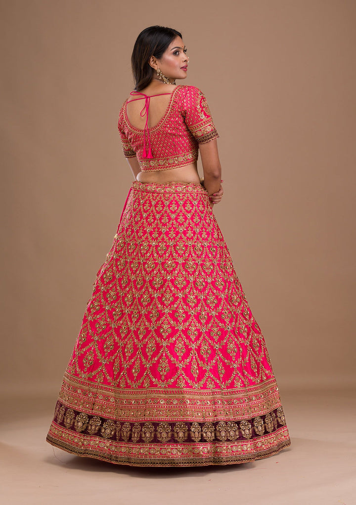 Rani Pink Zariwork Silk Readymade Lehenga-Koskii