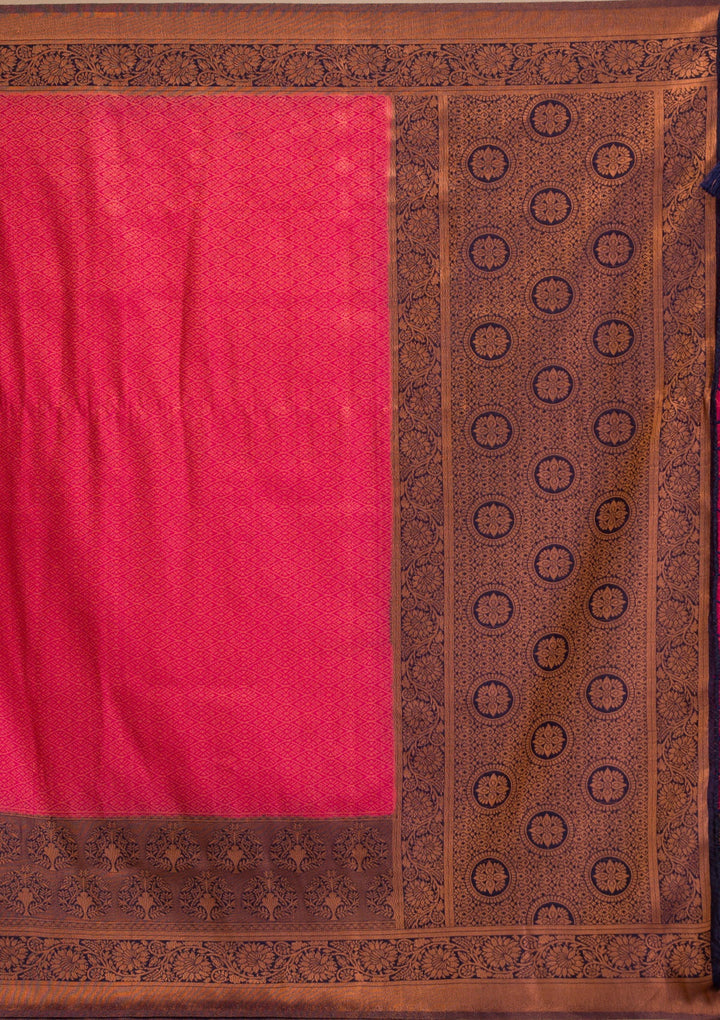 Rani Pink Zariwork Soft Silk Saree-Koskii