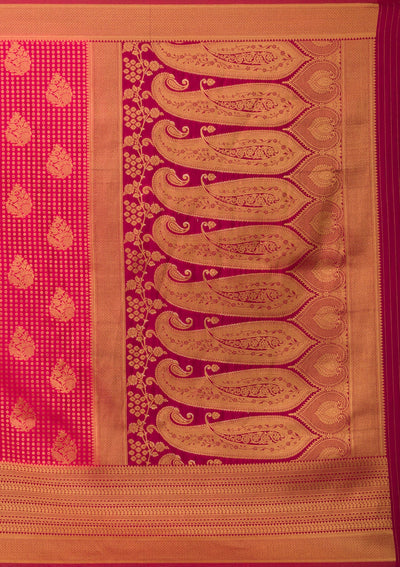 Rani Pink Zariwork Soft Silk Saree-Koskii