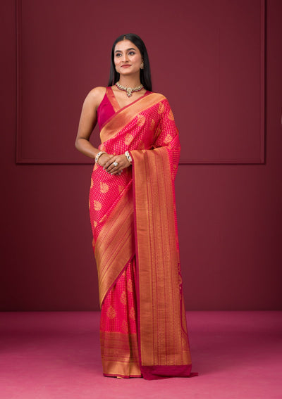 Rani Pink Zariwork Soft Silk Saree-Koskii