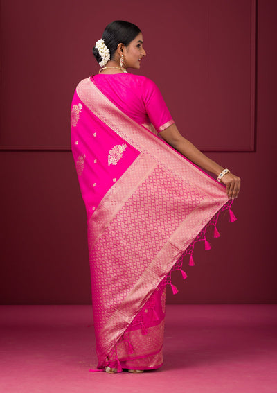 Rani Pink Zariwork Soft Silk Saree-Koskii