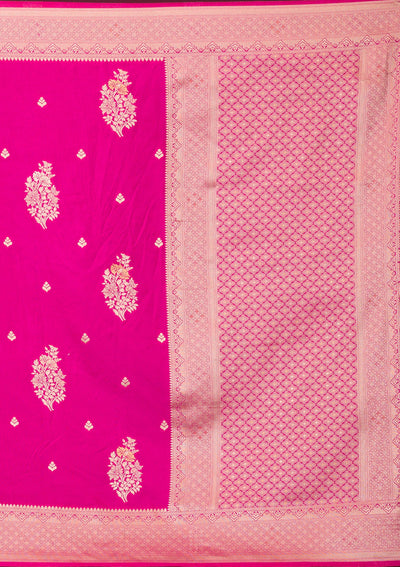 Rani Pink Zariwork Soft Silk Saree-Koskii