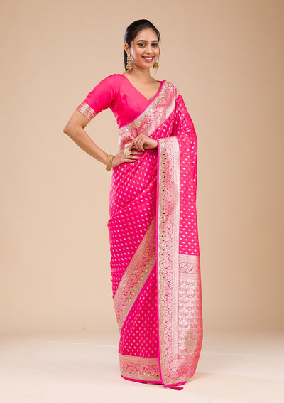 Rani Pink Zariwork Soft Silk Saree