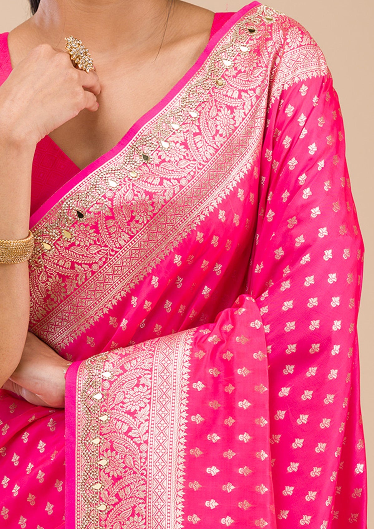 Rani Pink Zariwork Soft Silk Saree